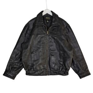 Cambridge Classics Mens Black Pebbled Leather Bomber Jacket Medium Quilted